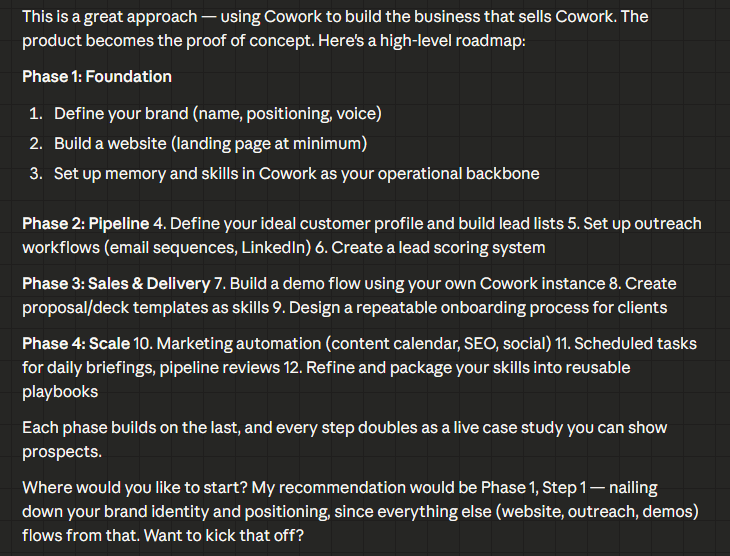 AI-generated roadmap showing the phased plan for building the WorkMultiple agency