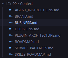 The Context folder structure showing markdown files used to pass project information between AI agents